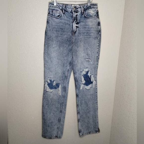 Free People We The Free My Own Lane Straight Leg Jeans Distressed Blue Size 30 - Picture 2 of 9